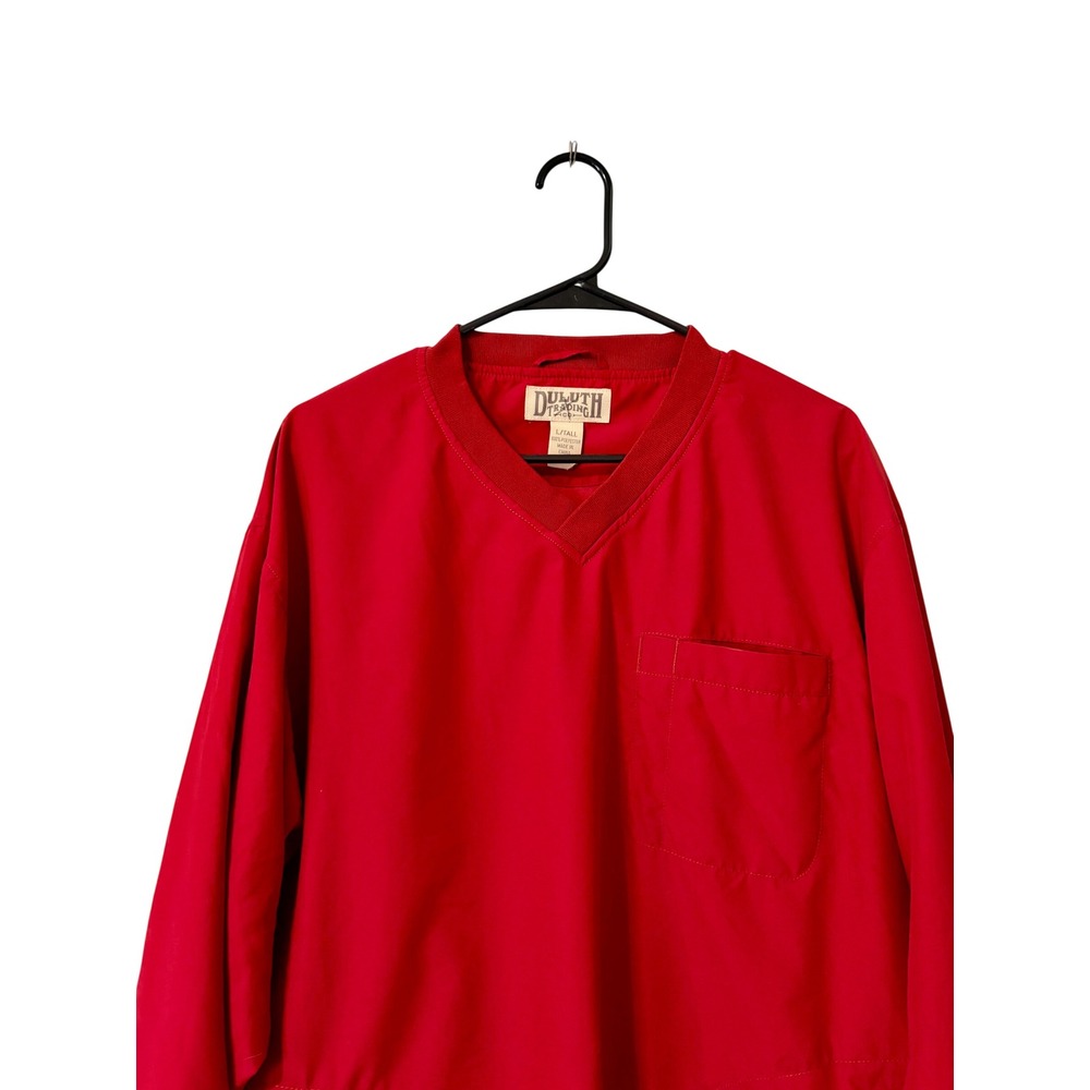 Duluth Trading Co Mens Large Tall Red V-Neck Windbreaker Pullover Jacket Pocket - Picture 2 of 3
